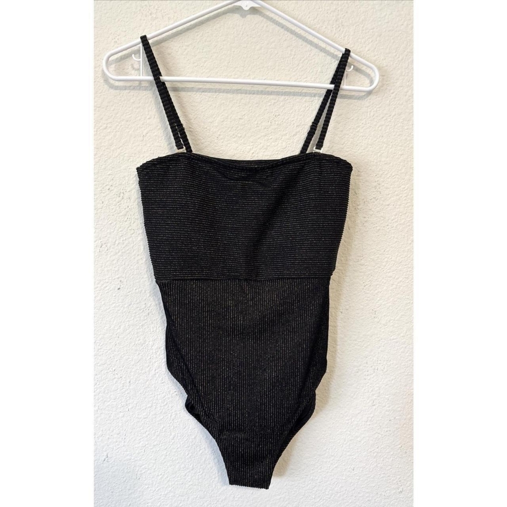 Old Navy Women's Black Ribbed Metallic Swimsuit-one-piece
